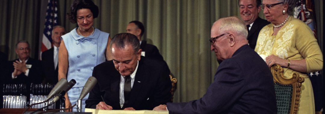 Lyndon B. Johnson signs Medicare bill